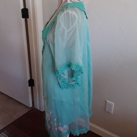 Hazel Boho Green Embroidered Boho Tunic Fairycore Romantic Festival Cott… - Picture 3 of 7